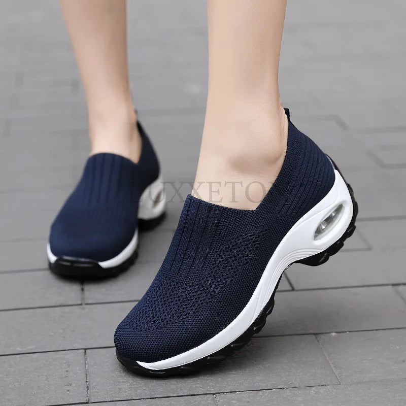 Slip-On Women Walking Shoes Orthopedic Diabetic Ladies Platform Mules Mesh Lightweight Slippers Wedge Female Sneaker