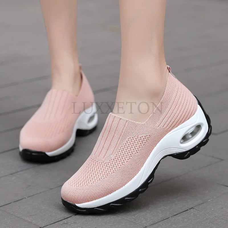 Slip-On Women Walking Shoes Orthopedic Diabetic Ladies Platform Mules Mesh Lightweight Slippers Wedge Female Sneaker